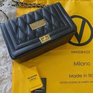 Valentino Black Quilted Shoulder Bag with Gold Accents